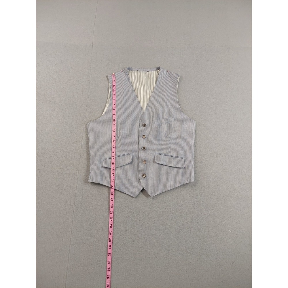 Banana Republic Men Suit Vest 40R Blue Stripe Tailored Fit Wrap Button Waistcoat - Picture 11 of 16